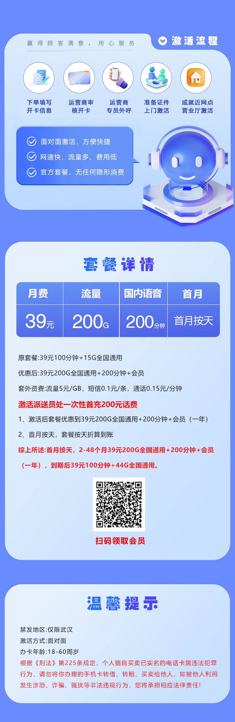 【联通湖北专属卡【39元200G+200分钟+会员】】图3